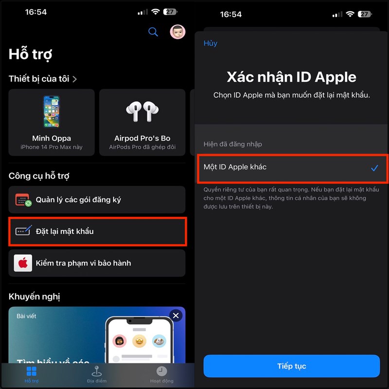 Cách sử dụng mã khoá để khôi phục ID Apple