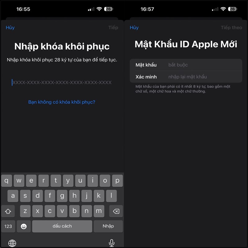 Cách sử dụng mã khoá để khôi phục ID Apple