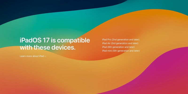Danh sách cập nhật iPadOS 17 Danh sách cập nhật iPadOS 17