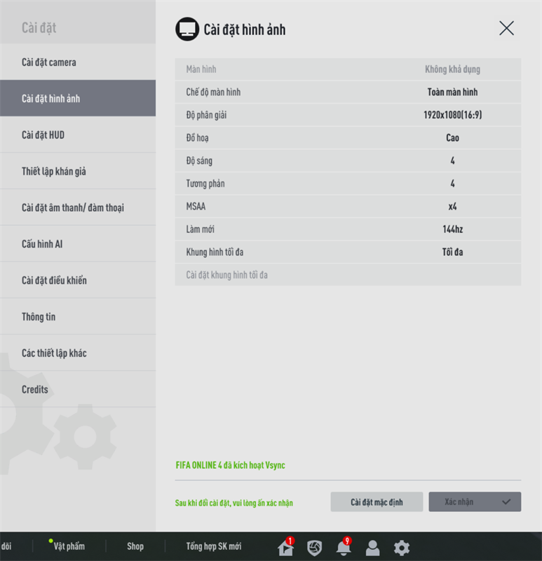 Thiết lập đồ họa FIFA Online 4 trên MSI Cyborg 15 A12VE Thiết lập đồ họa FIFA Online 4 trên MSI Cyborg 15 A12VE