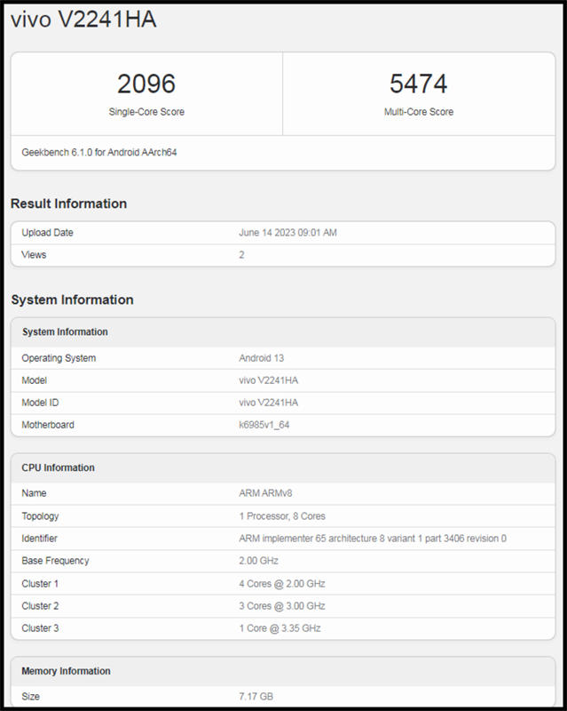 Vivo X90s (V2241HA) phiên bản RAM 8 GB xuất hiện trên Geekbench