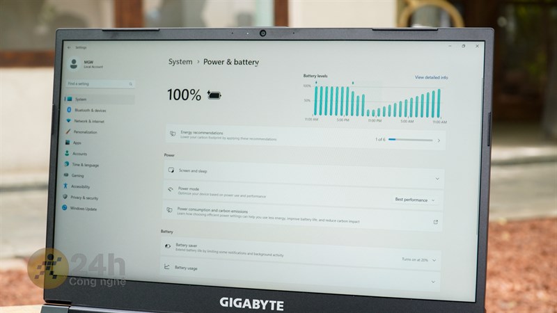 Thời lượng sử dụng pin của GIGABYTE G5 GE tương đối ấn tượng đối với một chiếc laptop gaming