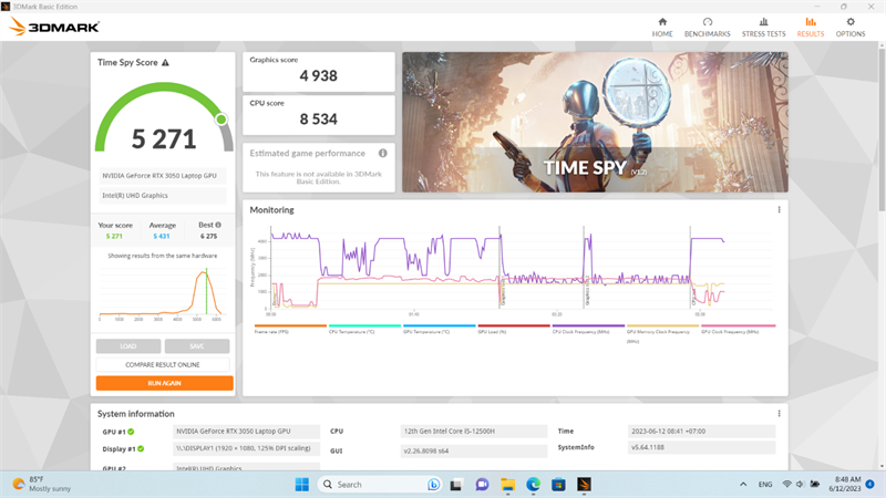 Điểm 3DMark Time Spy của GIGA BYTE G5 GE.