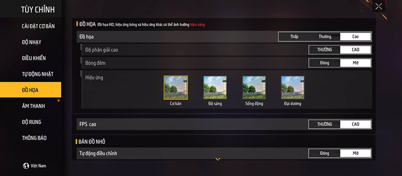 Thiết lập đồ họa Free Fire mà mình đã đặt trên Redmi 12