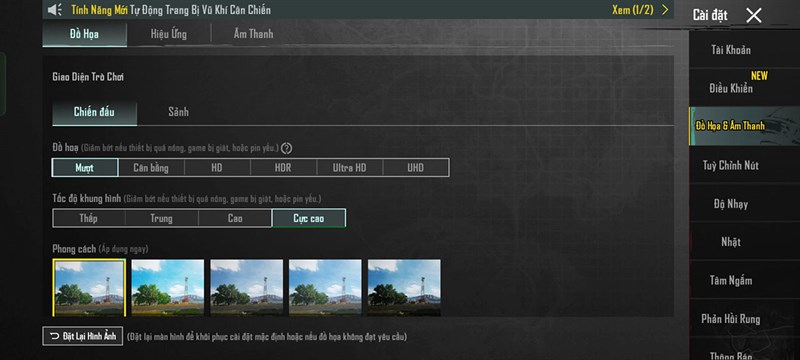 Thiết lập đồ họa PUBG Mobile mà mình đã đặt trên OPPO A98 5G. Thiết lập đồ họa PUBG Mobile mà mình đã đặt trên OPPO A98 5G.