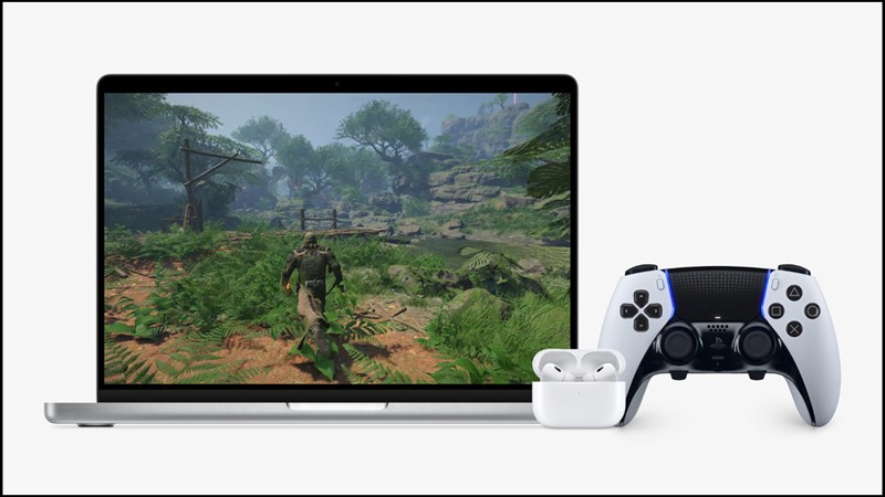 Game Mode trên macOS Sonoma còn giảm đáng kể độ trễ âm thanh khi chúng ta sử dụng AirPods và tay cầm PlayStation/Xbox để chơi game. Nguồn: Apple.