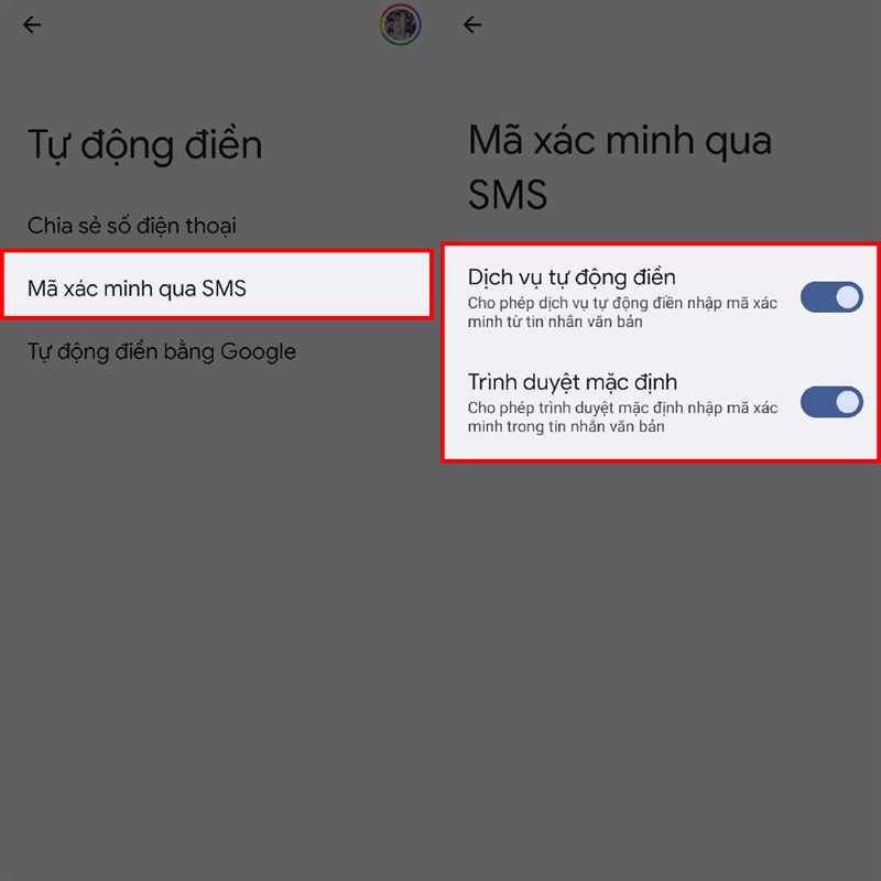 Cách bật tự động điền mã xác minh Android