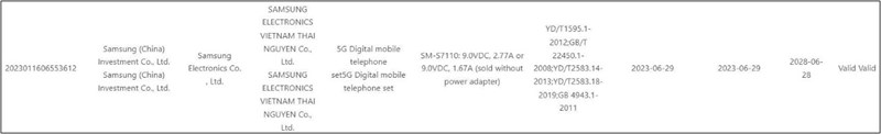 Chứng chỉ 3C của Galaxy S23 FE Chứng chỉ 3C của Galaxy S23 FE