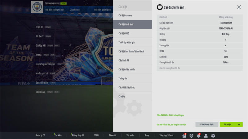 Thiết lập cấu hình tựa game FIFA Online 4 trên ASUS Vivobook 15 X1504VA.