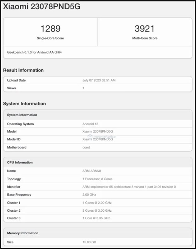 Điểm số Geekbench bị rò rỉ của Xiaomi 13T Pro