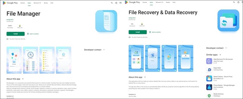 Hai ứng dụng độc hại File Recovery & Data Recovery và File Manager 