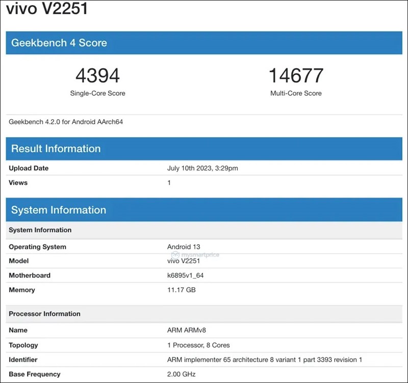 Thông tin rò rỉ trên trang điểm chuẩn Geekbench của Vivo V29 Pro Thông tin rò rỉ trên trang điểm chuẩn Geekbench của Vivo V29 Pro