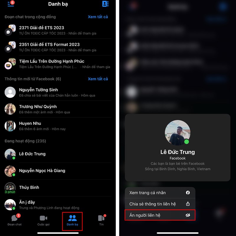 Cách ẩn người liên hệ trên Messenger