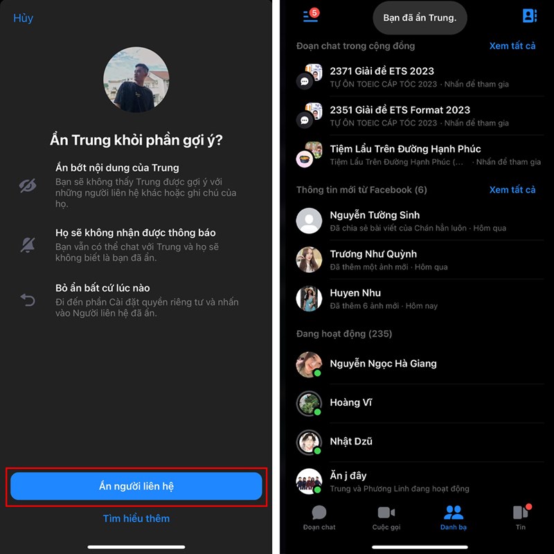 Cách ẩn người liên hệ trên Messenger