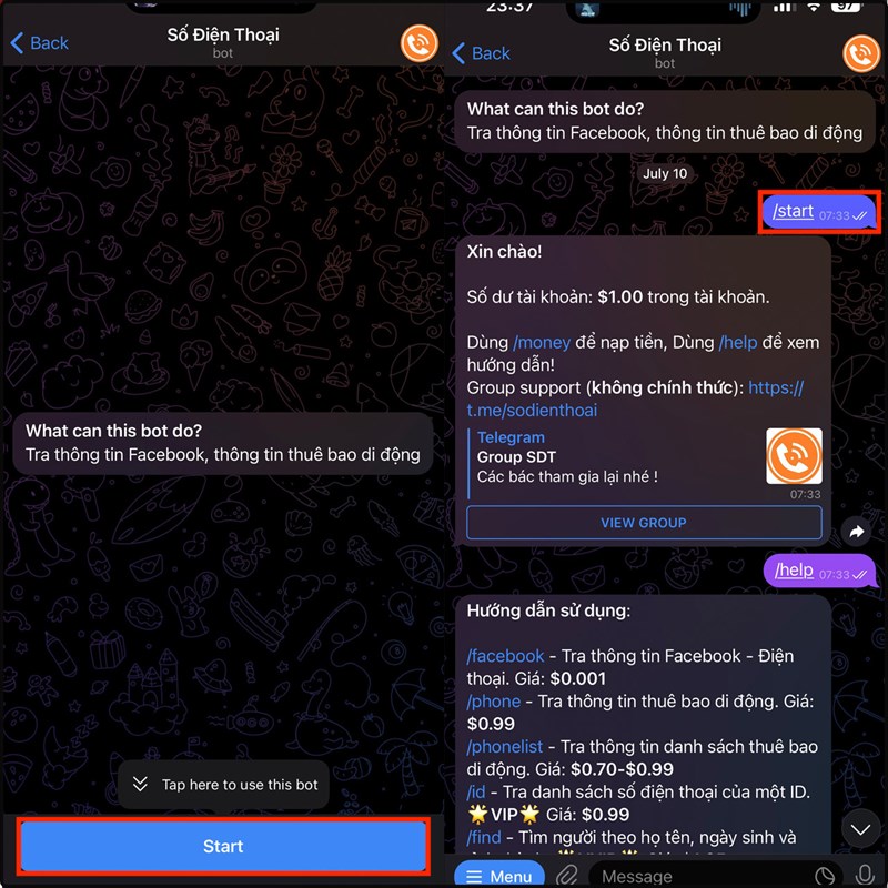 Cách tra cứu thông tin chủ thuê bao di động trên Telegram Cách tra cứu thông tin chủ thuê bao di động trên Telegram