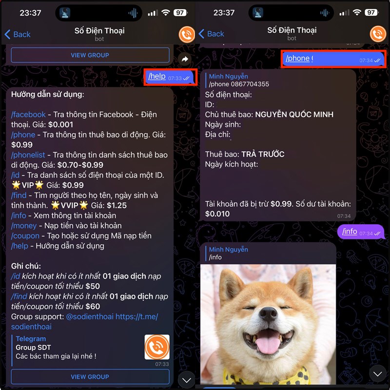Cách tra cứu thông tin chủ thuê bao di động trên Telegram Cách tra cứu thông tin chủ thuê bao di động trên Telegram