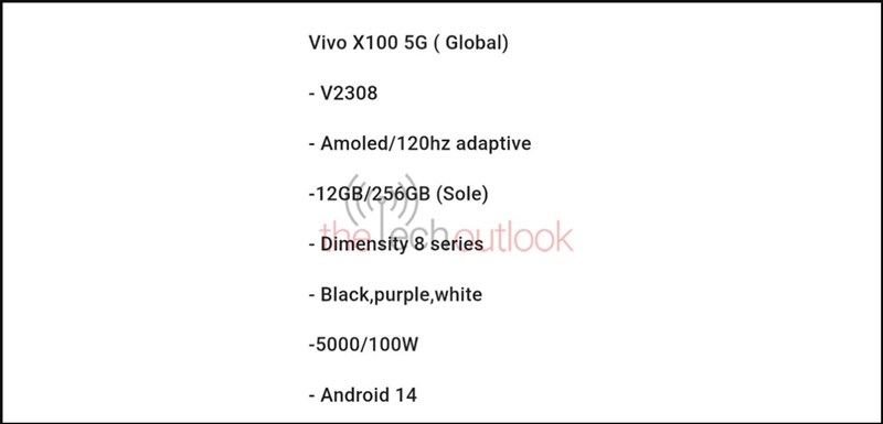 Thông số cấu hình của Vivo X100 5G phiên bản quốc tế được TheTechOutLook tiết lộ Thông số cấu hình của Vivo X100 5G phiên bản quốc tế được TheTechOutLook tiết lộ