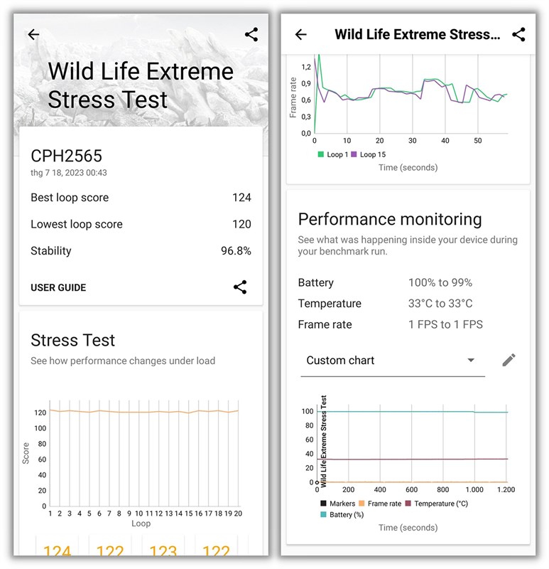 Điểm 3DMark Wild Life Stress Test của OPPO A78