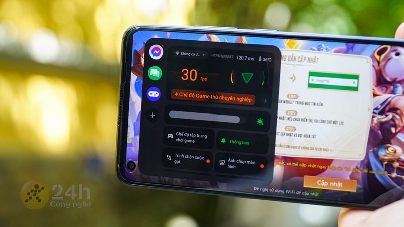 Để kiểm tra khả năng chơi game của OPPO thì mình cũng đã chỉnh chế độ game thủ trong phần mềm Hyperboost