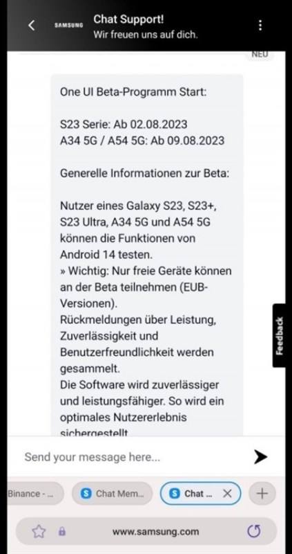 Nhân viên hỗ trợ khách hàng của Samsung tại Đức tiết lộ ngày ra mắt bản beta One UI 6 Nhân viên hỗ trợ khách hàng của Samsung tại Đức tiết lộ ngày ra mắt bản beta One UI 6