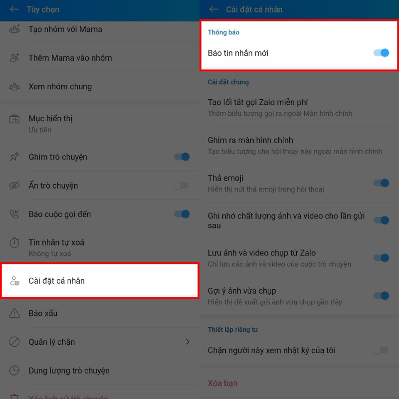 Cách tắt thông báo tin nhắn Zalo của một người