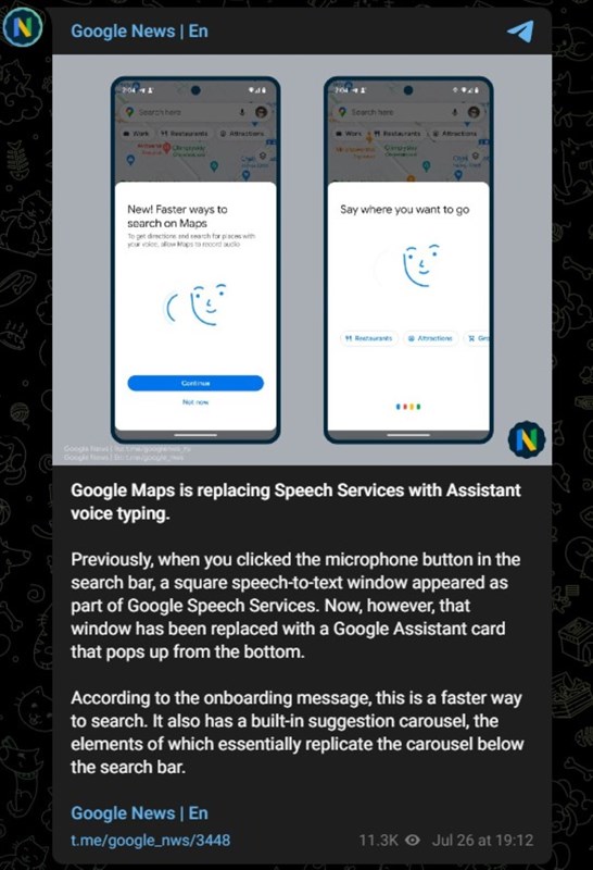 Thông báo về tính năng mới của Google Maps trên Telegram Thông báo về tính năng mới của Google Maps trên Telegram
