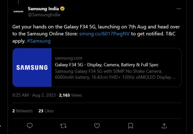 Bài viết của Samsung trên Twitter Bài viết của Samsung trên Twitter