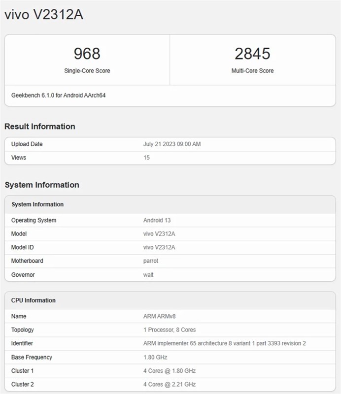 Vài thông số của iQOO Z8x bị rò rỉ qua Geekbench