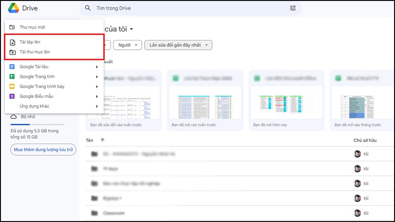 Cách tải file lên Google Drive của bạn