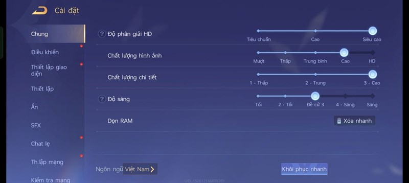 Thiết lập đồ họa Liên Quân Mobile mà mình đặt cho bài test pin trên realme 11 Pro+ 5G. Thiết lập đồ họa Liên Quân Mobile mà mình đặt cho bài test pin trên realme 11 Pro+ 5G.