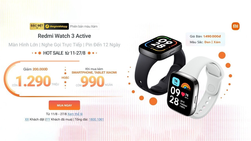 Hotsale: Cơ hội sở hữu Redmi Watch 3 Active chỉ 1.29 triệu, nhanh tay!