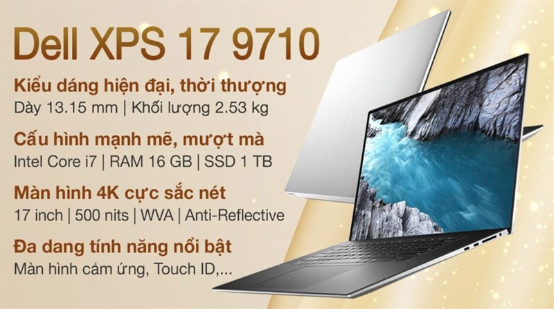 Laptop Dell XPS 17 9710 i7 11800H/16GB/1TB SSD/4GB RTX3050/Touch/Cáp/Office H&S/Win11 (XPS7I7001W1) 