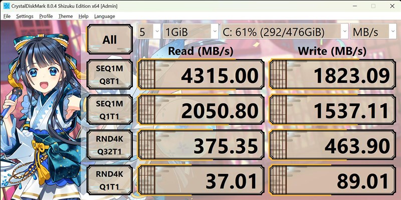 Kết quả đo Crystal Diskmark Shizuku của ASUS ROG Ally