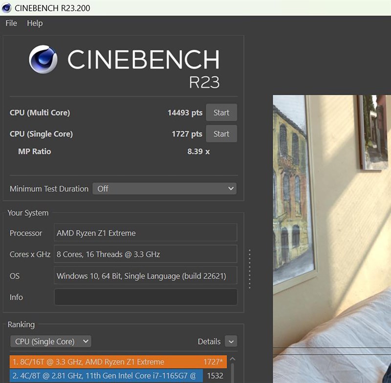 Điểm Cinebench R23 của ASUS ROG Ally khi cấp nguồn