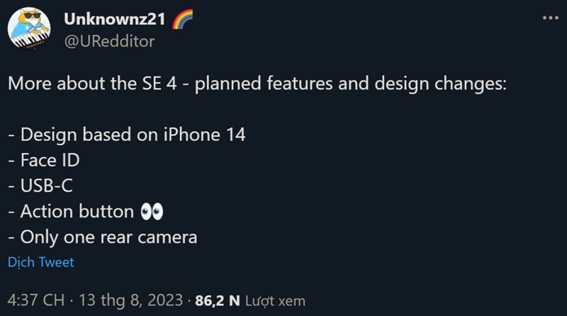 Tweet chia sẻ về iPhone SE 4 của Unknownz21 Tweet chia sẻ về iPhone SE 4 của Unknownz21