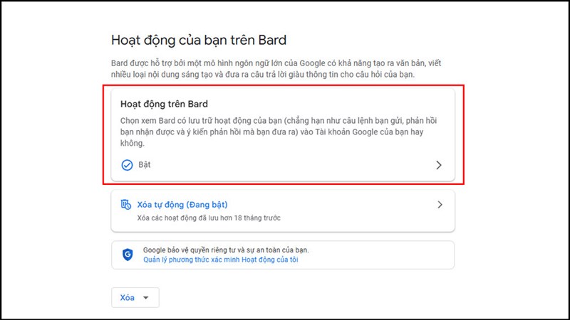 Cách tắt Google Bard lưu trữ hoạt động