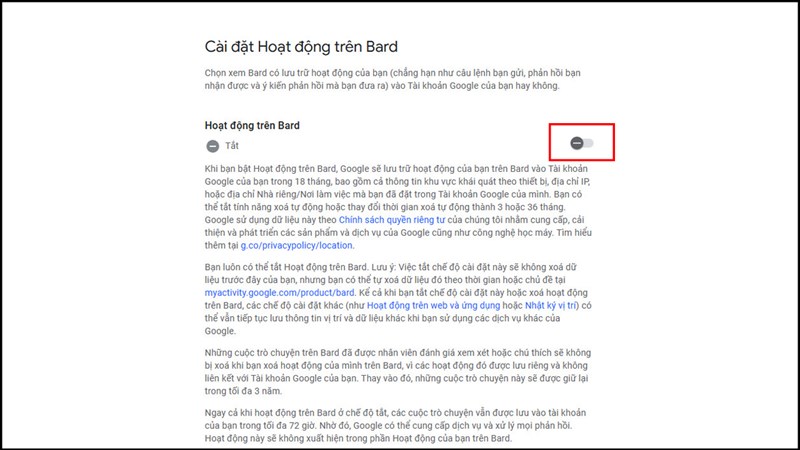 Cách tắt Google Bard lưu trữ hoạt động