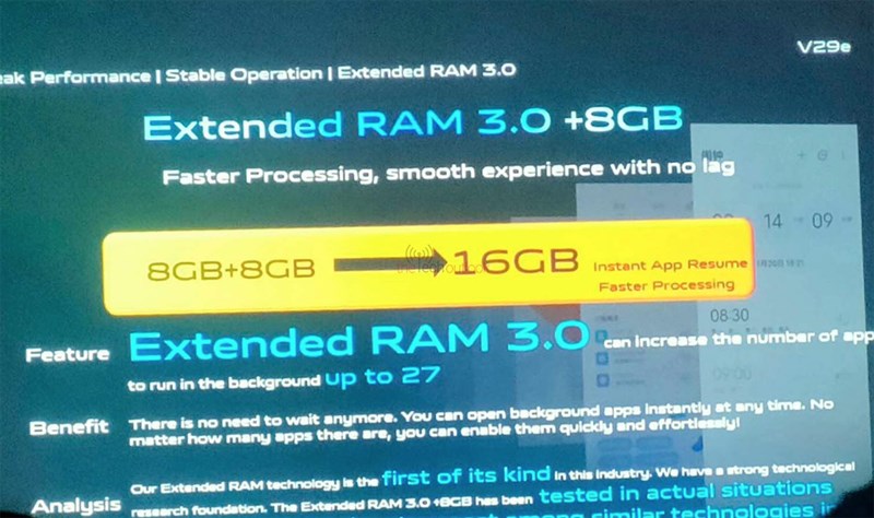 Tính năng Extended RAM 3.0 giúp mở rộng thêm RAM trên Vivo V29e 