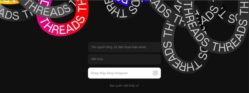 Giao diện đăng nhập web hiện tại của Threads