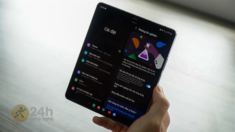 Để tận dụng màn hình lớn của Galaxy Z Fold5 hiệu quả thì cần phải vào tính năng Phòng Thí Nghiệm để bật tính năng đa nhiệm