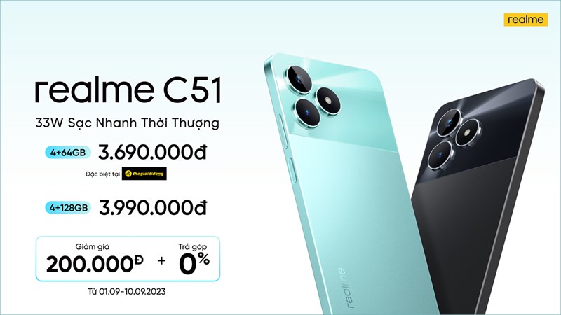 Giá bán dự kiến realme C51 tại Thế Giới Di Động Giá bán dự kiến realme C51 tại Thế Giới Di Động