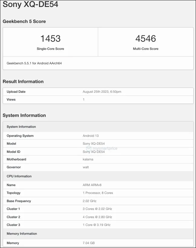 Rò rỉ điểm Geekbench của Sony Xperia 5 V Rò rỉ điểm Geekbench của Sony Xperia 5 V
