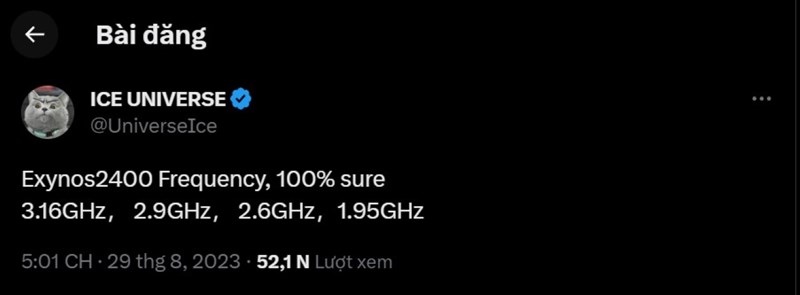 Bài đăng rò rỉ về vi xử lý Exynos 2400 của ICE UNIVERSE Bài đăng rò rỉ về vi xử lý Exynos 2400 của ICE UNIVERSE