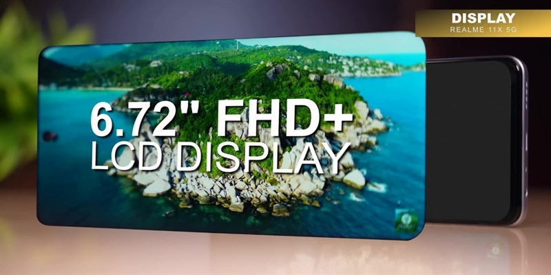 Mặt trước của realme 11x 5G được trang bị màn hình IPS LCD kích thước 6.72 inch, độ phân giải Full HD+ Mặt trước của realme 11x 5G được trang bị màn hình IPS LCD kích thước 6.72 inch, độ phân giải Full HD+