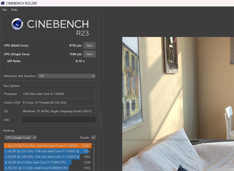 Điểm Cinebench R23 của Lenovo LOQ 15IRH8