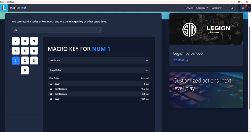 Các bạn cũng có thể custom nút macro ở numpad thông qua Lenovo Vantage