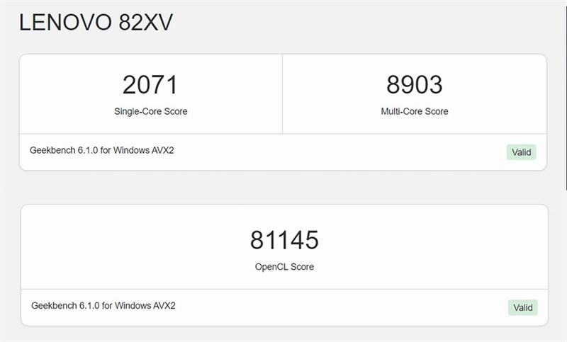 Điểm Geekbench 6 của Lenovo LOQ 15IRH8