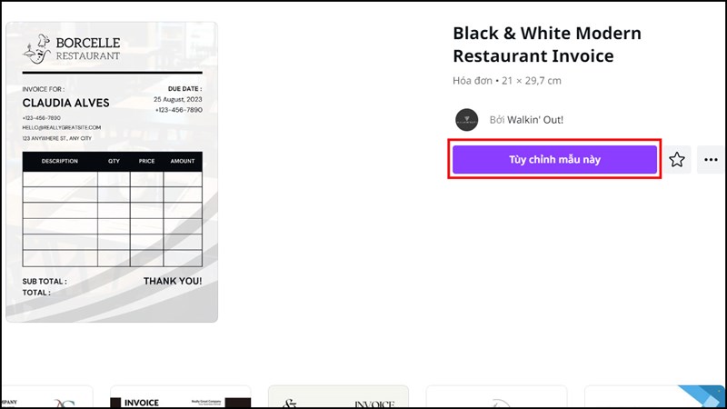 Cách làm phiếu hóa đơn trên Canva