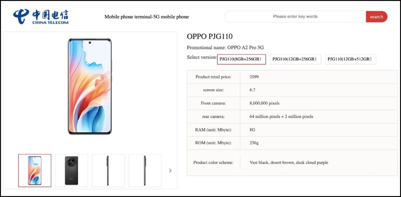 OPPO A2 Pro 5G lộ giá bán trên trang China Telecom OPPO A2 Pro 5G lộ giá bán trên trang China Telecom