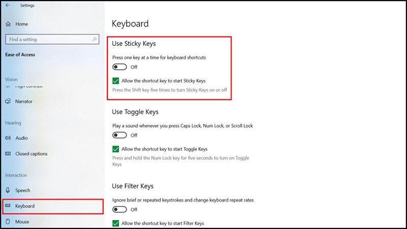 Cách bật tắt chức năng Sticky Keys